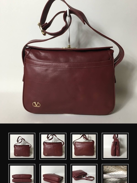 Valentino Garavani Deep Red Leather Shoulder Bag with Gold Logo